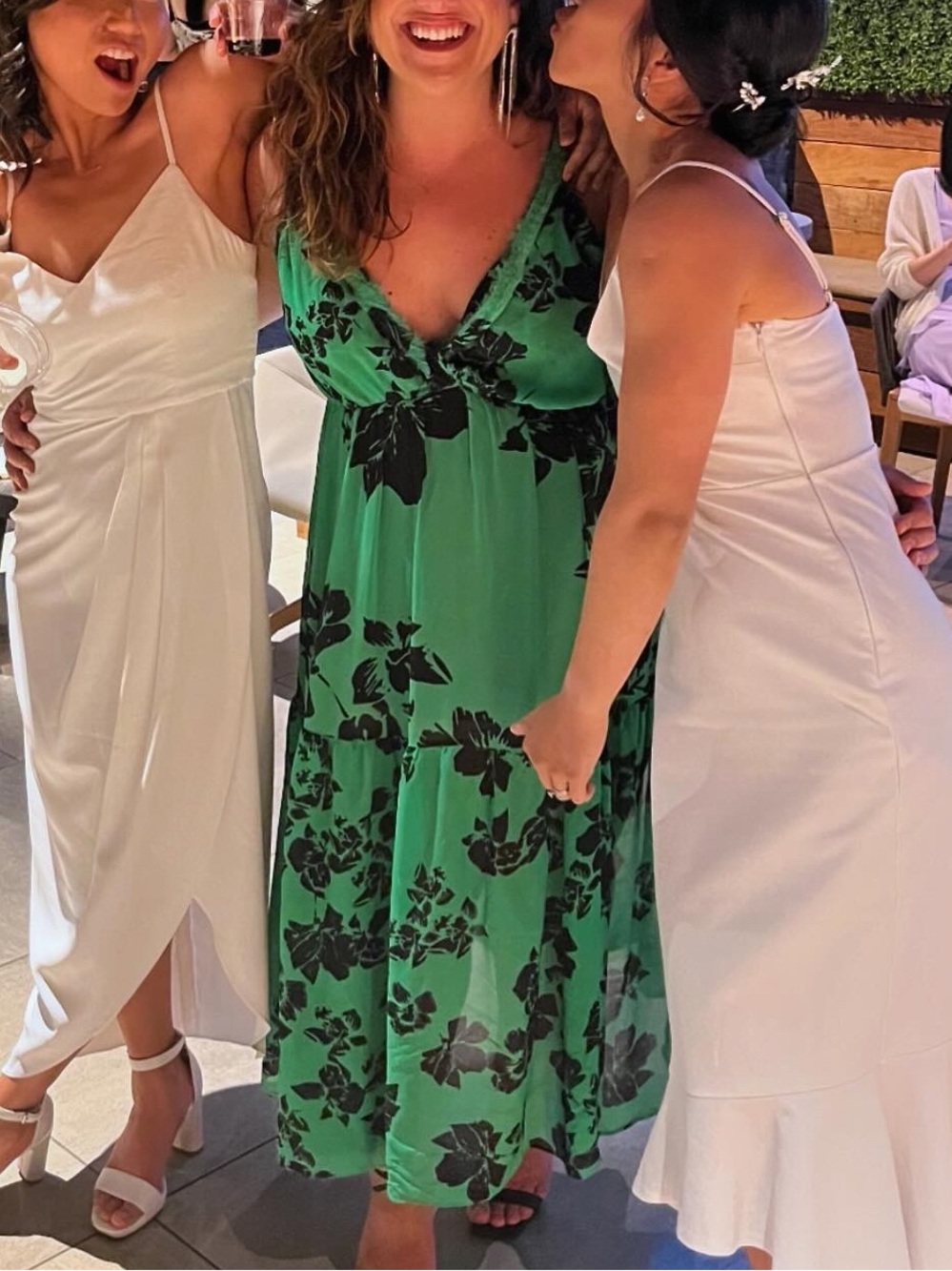 Animale Green Maxi Dress with Black Floral Print